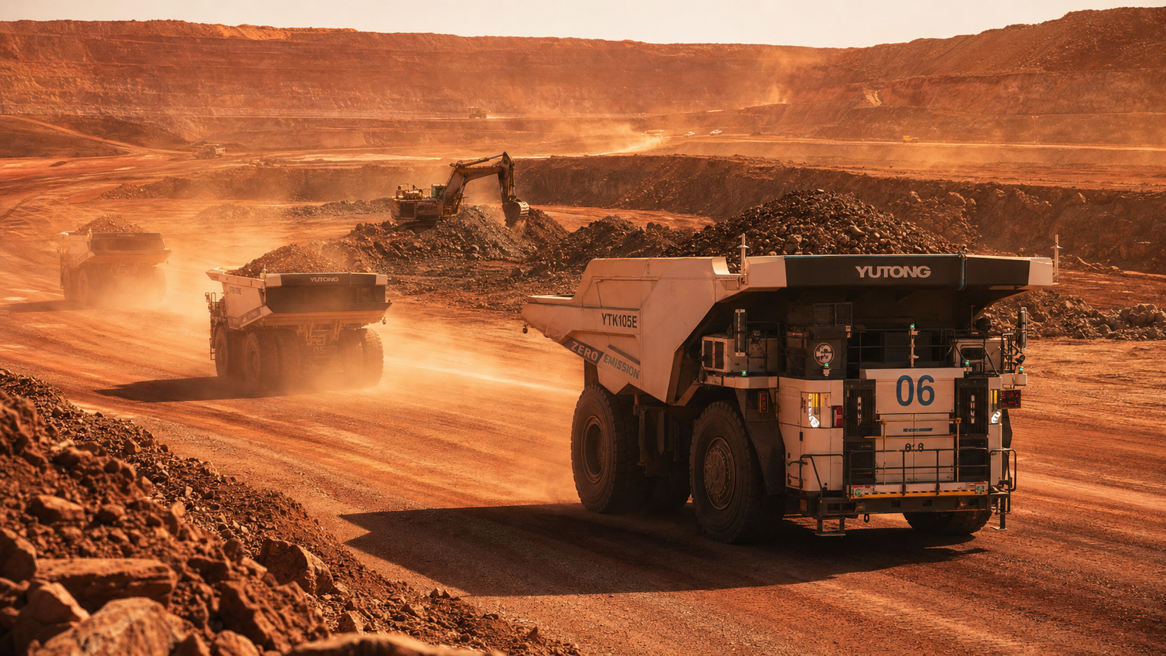 Chinese electric mining trucks operating in an Australian open-cut mine